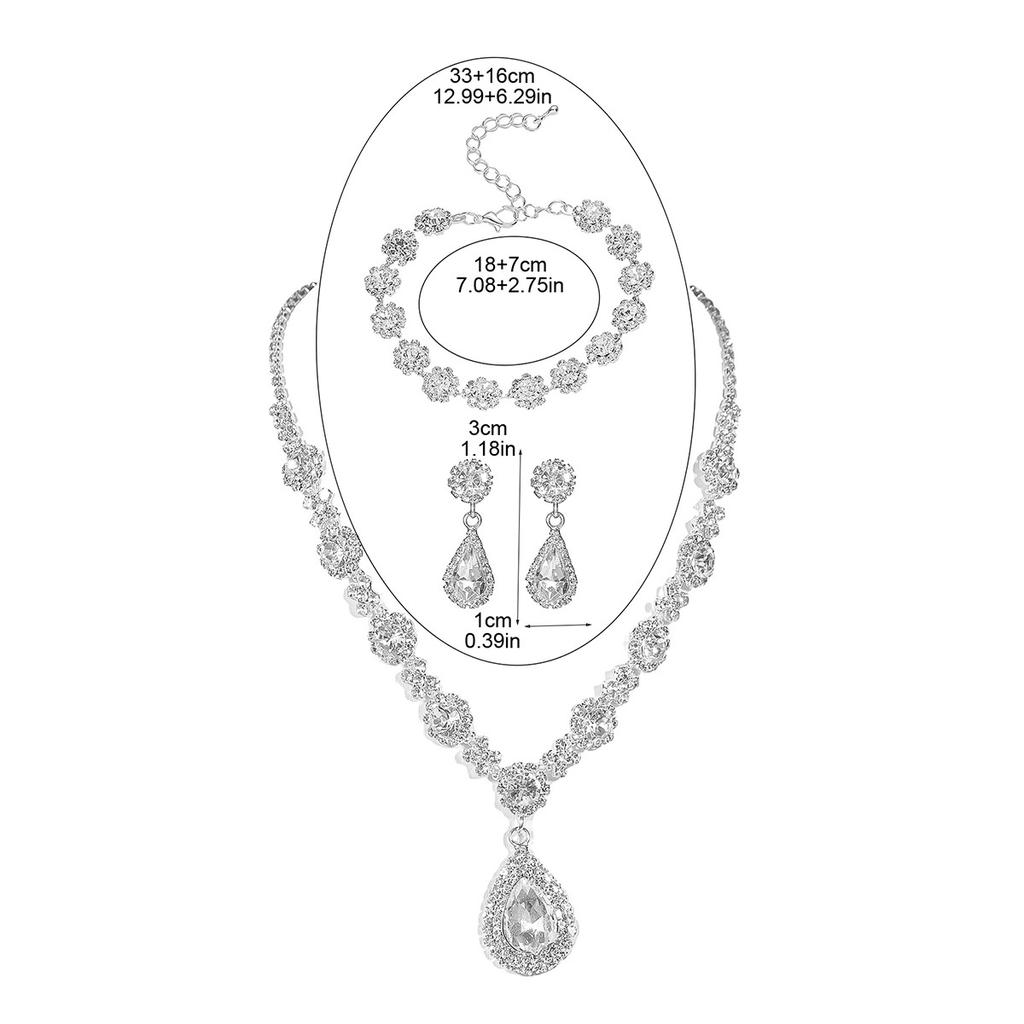 Luxury Sparkling Diamond Exquisite Necklace Earrings Bracelet Three-piece Fashion Water Drop Bridal Jewelry Set