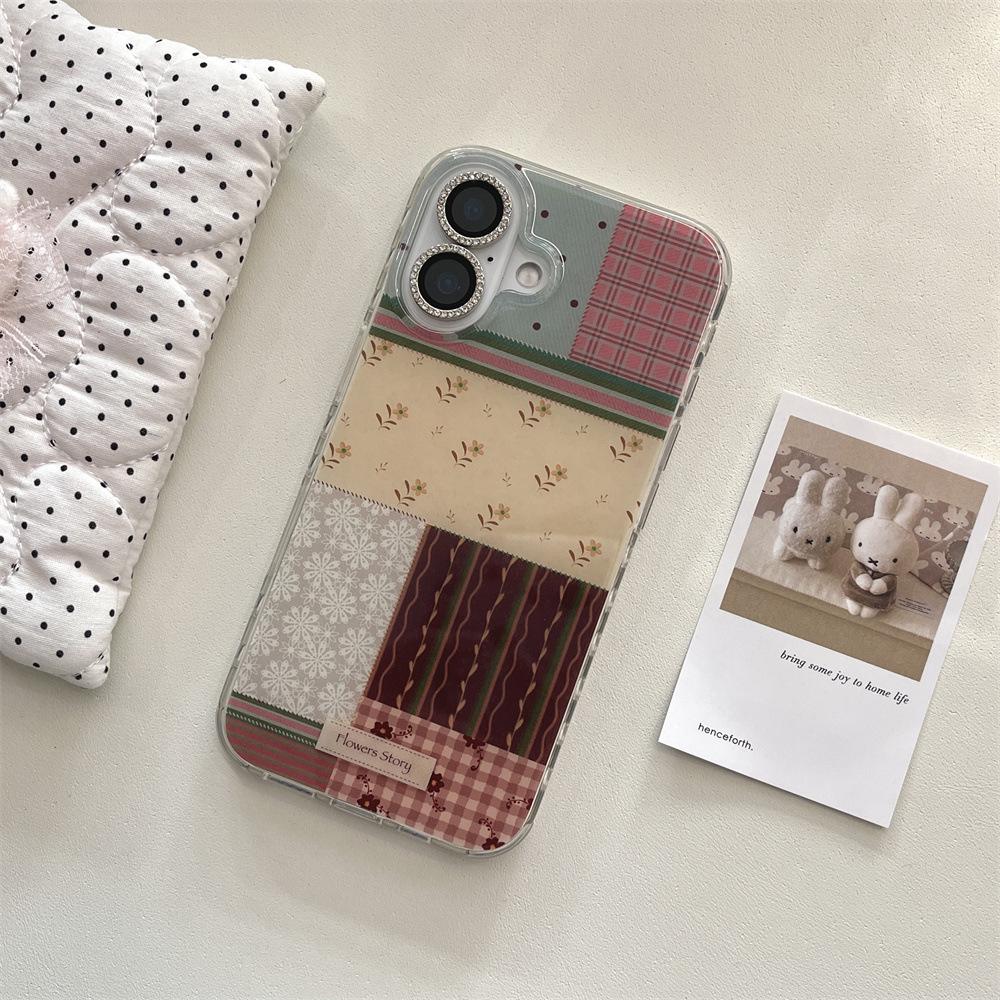 New Double-Layer Plaid Floral Patchwork Phone Case for Apple iPhone 17 Pro Max/16/15, Drop-Proof Protection