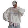 Lazy style drape simple letter print autumn/winter crew neck sweatshirt for women, long-sleeve oversized jacket