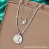 Vintage round brand pigeon collarbone necklace women, punk multi-layer beauty head jewelry, women's jewelry