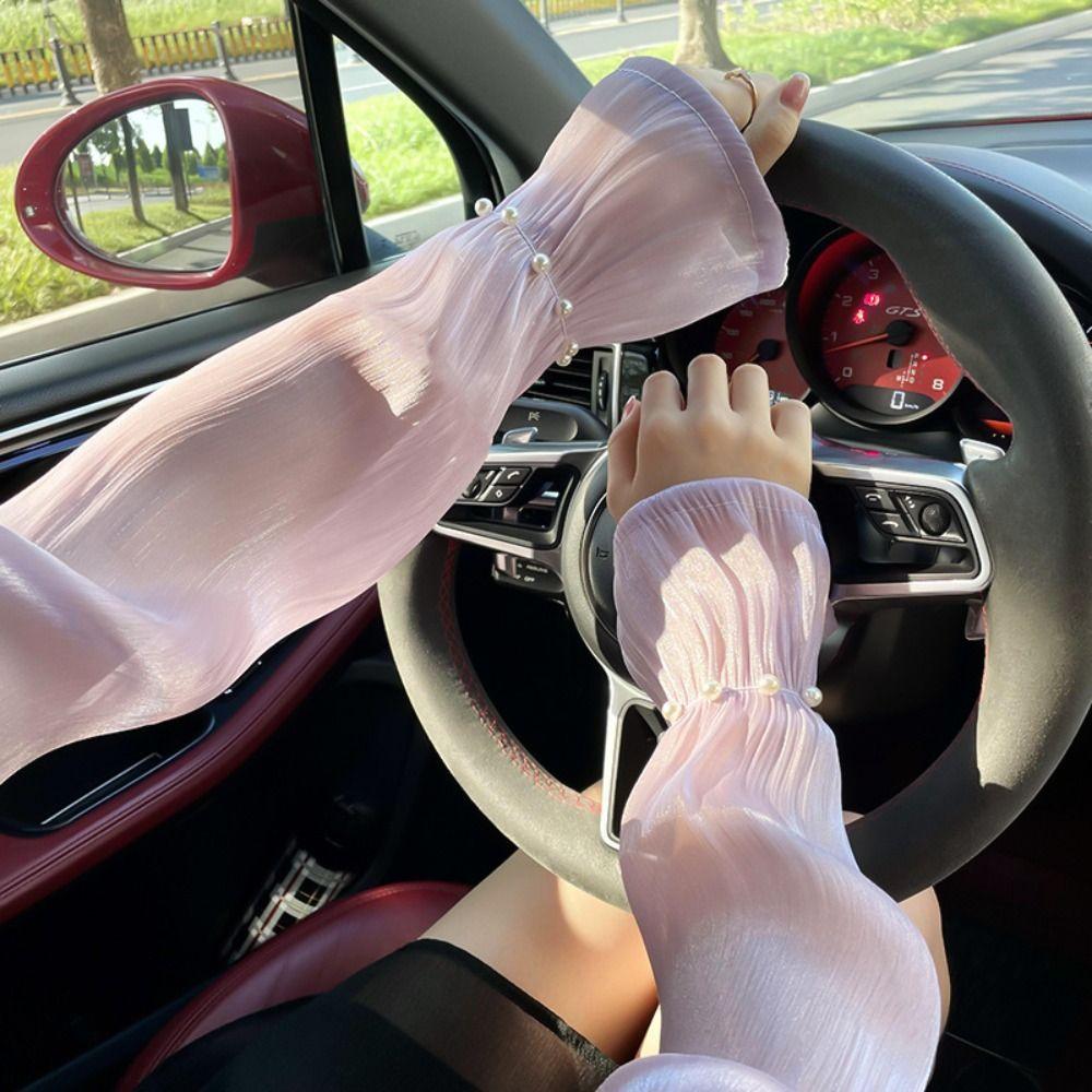 Transparent Ice Silk Sleeves Gloves Lace Driving Arm Sleeves Summer Sunscrean Sleeves Fishing