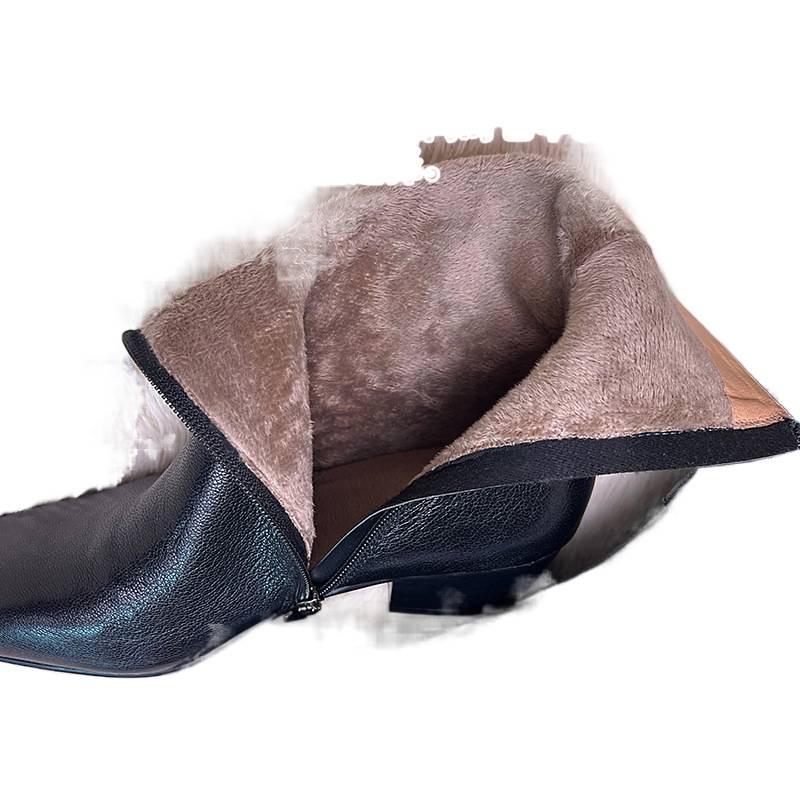 Women's Genuine Sheepskin Ankle Boots, Flat Low Heel, Soft Leather, with Fleece, Suitable for Autumn/Winter