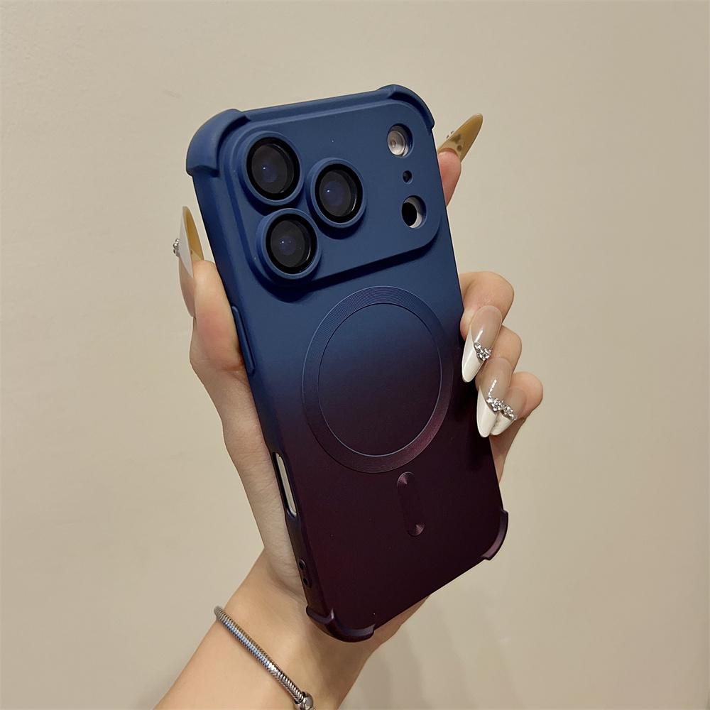 Gradient Silicone Lens Glass Magnetic Case For iPhone Air 17 16 15 14 13 12 Pro Max Plus Phone Magsafe Wireless Charging Cover