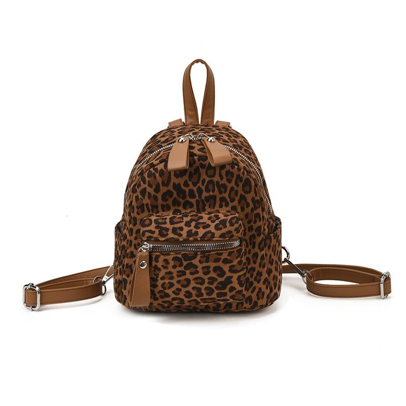 Leopard print backpack female fashion student class schoolbag street trend light travel small backpack