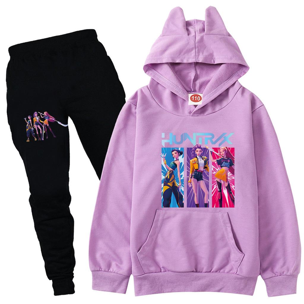 Kinder Mädchen Anime Cartoon K-Pop Rumi Zoey Mira Bedruckt Lässige Langarm Kapuzenpullover Hosen Kleidung Set