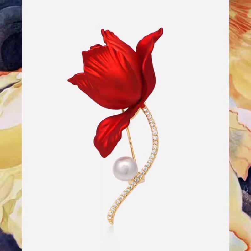 

Брошь «Красный цветок яблони», Высококлассный женственный шарм, Жемчужная брошь в виде растения, Брошь с нишевым дизайнерским чутьем