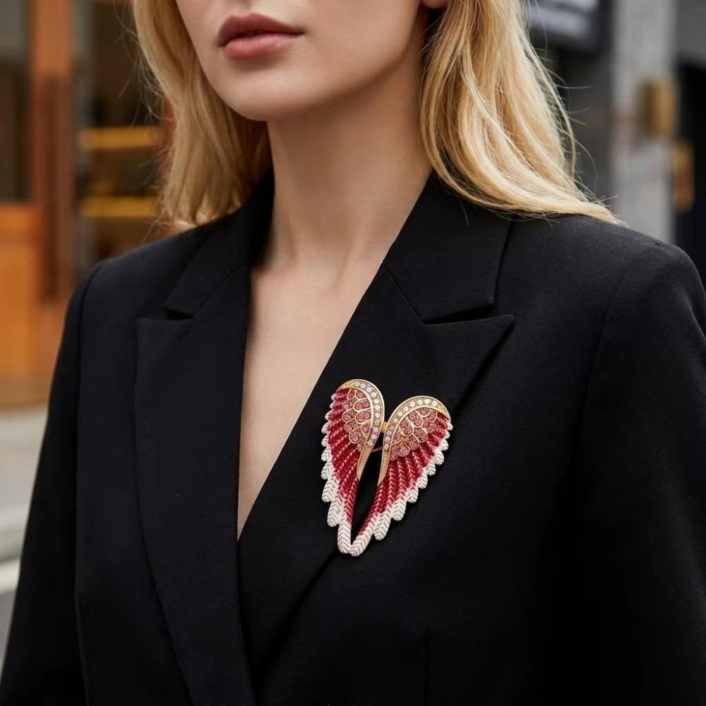 Hand-Made Enamel Angel Wings Brooch Sparkling Rhinestone Lapel Pin Brooch  Women