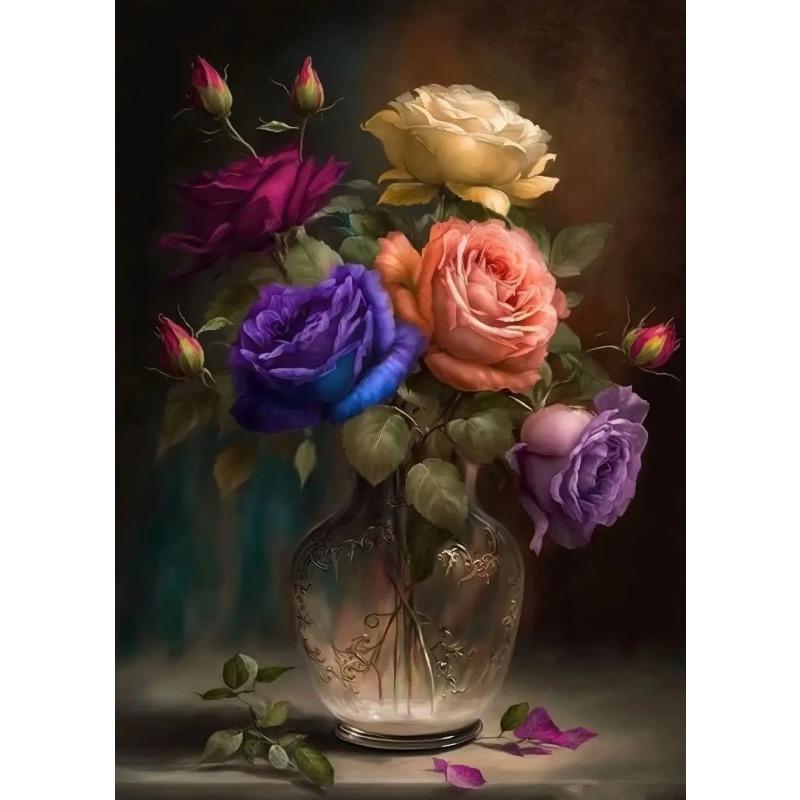 Europa Classico Vintage Fiore Pittura su Tela Decorazione Murale Natura Morta con Fiori in Vaso di Vetro Poster Artistico Nordico Stampa Immagine