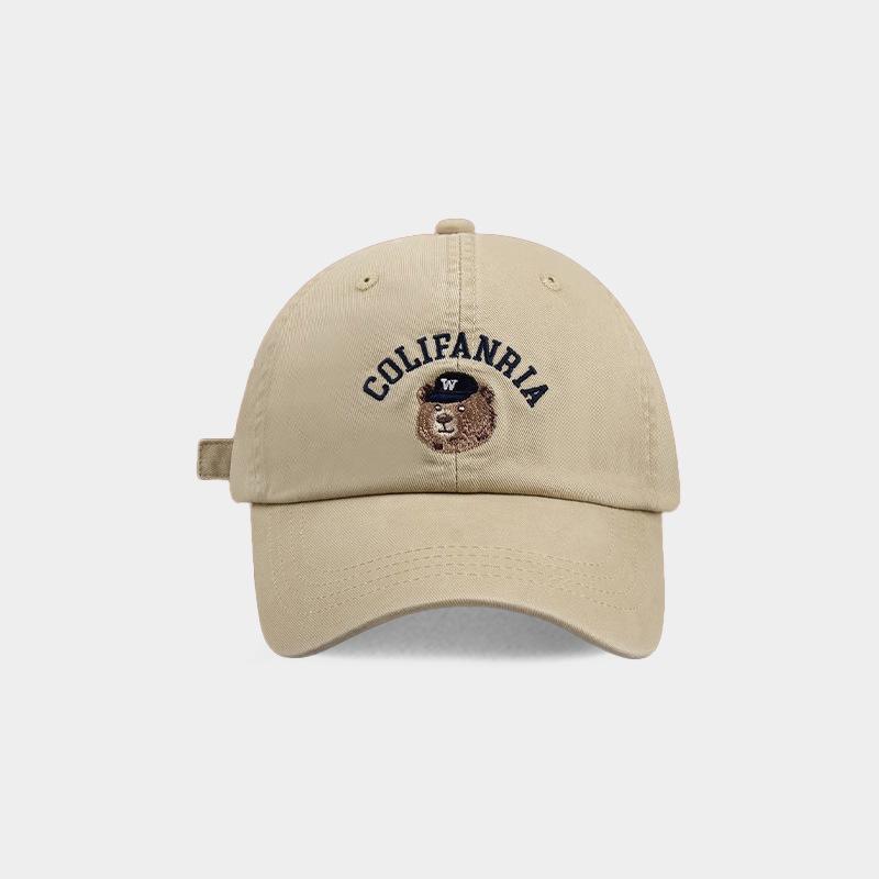 Embroidered bear baseball cap, versatile for men and women, spring and summer outdoor sun protection, face cap, sun hat