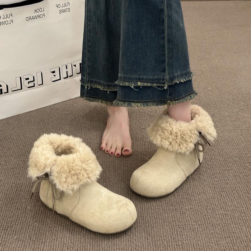 Women's Elastic Thick Soles Winter Fur One Warm Anti-cold Padded Snow Boots Non-slip Wear Casual Sports Martin Cotton Boots