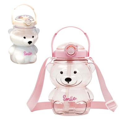 Bear Water Bottle with Straw 34oz BPA-Free Kids Tumbler Leak-Proof Cold Drink Cup Portable Drinkware with Adjustable Strap