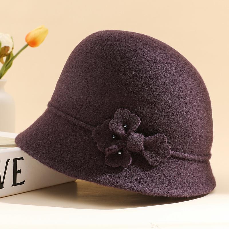 

Middle aged mother woolen hat lady autumn and winter elderly grandmother thickened thermal basin hat mother-in-law top hat One Size темно-фіолетовий колір