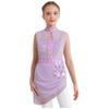 Girls Asymmetrical Skating Dress Sleeveless Backless Cutout Sheer Mesh Overlay Rhinestone Applique Competition Dance Costume
