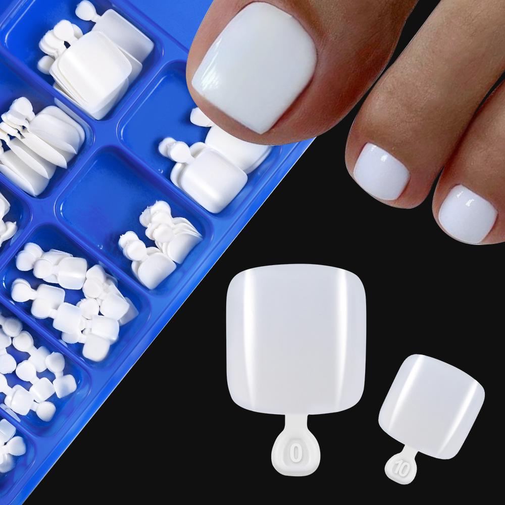 100-Piece Box: Full Cover Solid Color Short White Toe Nail Art Tips