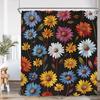 Watercolor Floral Shower Curtain Daisy Herb Plant Flower Botanical Bathroom Decor Modern Dark Polyester Bath Curtain With Hooks