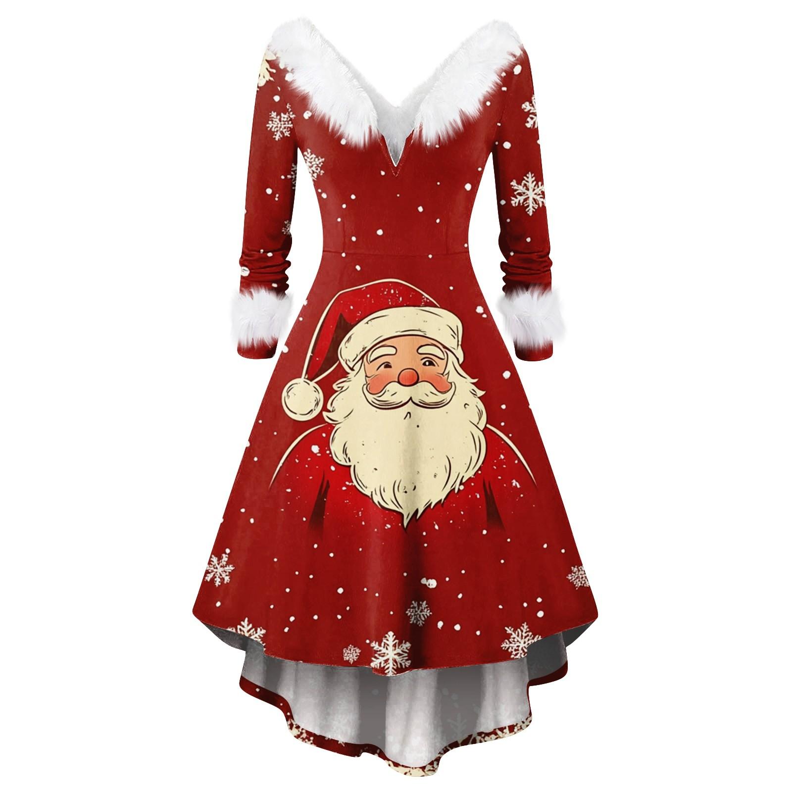 

Женское модное повседневное платье с v-образным вырезом и рождественским принтом для вечеринки с длинными рукавами L розовый