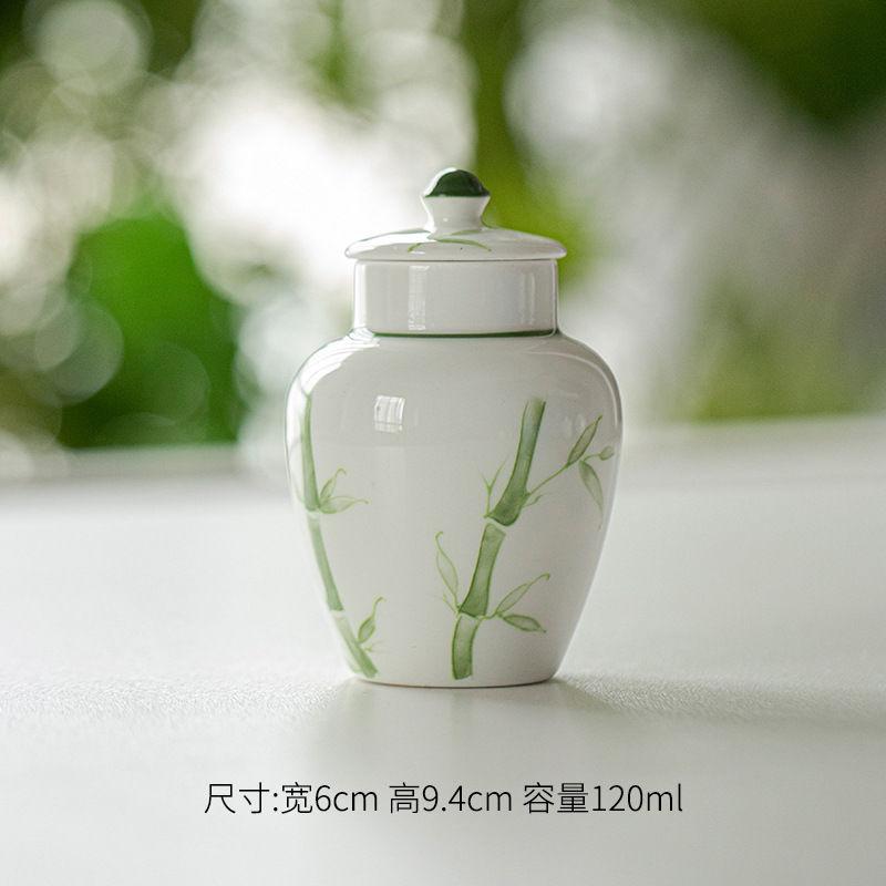 

110ml hand drawn green bamboo ceramic portable tea can household small ceramic moisture-proof tea storage can