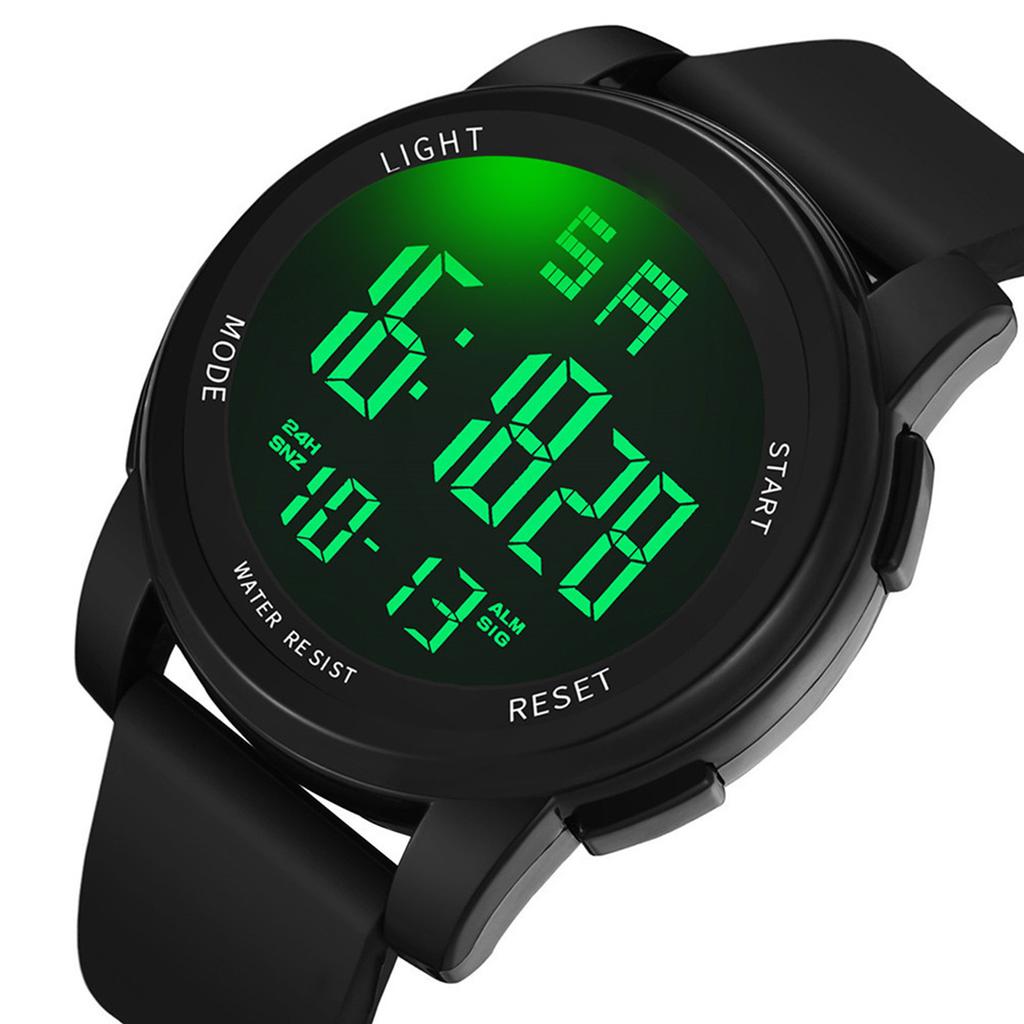 Digital Sports Watch Glass Waterproof Luminous Backlight Digital Watch with Adjustable Strap for Men