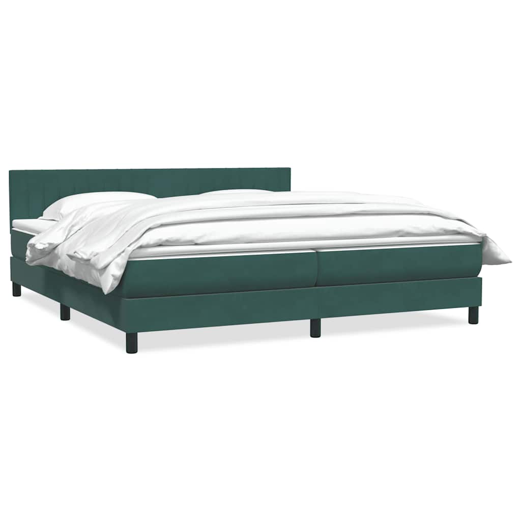 Box Spring Bed with Mattress Dark Green 180x220 Cm Velvet