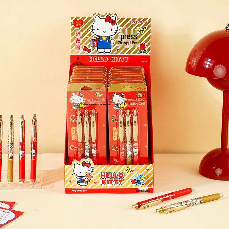 Yue Mu Hello Kitty Cartoon Click Pen Set - Quick-Dry Girly Heart ST Tip for Students