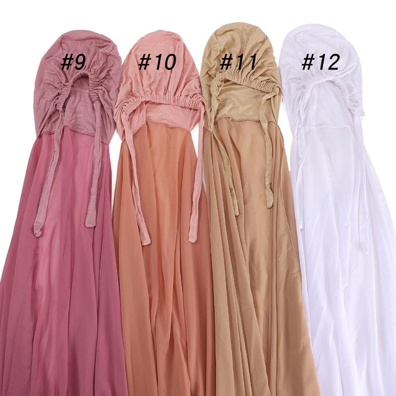 Touca Muçulmana com Cordão Xale de Chiffon Conveniente Faixa Elástica Boné Sublenço Islâmico Interno Cobertura para a Cabeça