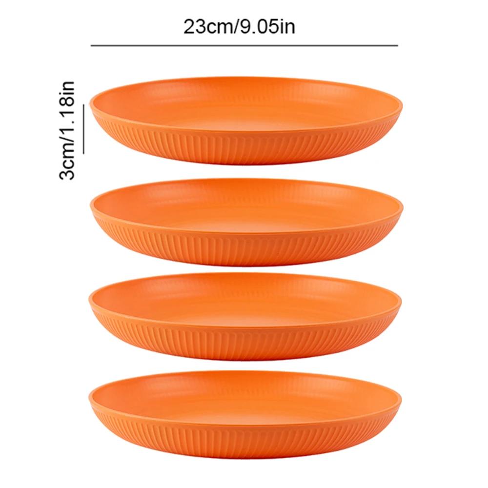 23cm Round Salad Dessert Dinner Plate Stackable Unbreakable Reusable 4Pcs Wheat Straw Dish Microwave Safe Fruit Plate for Dining