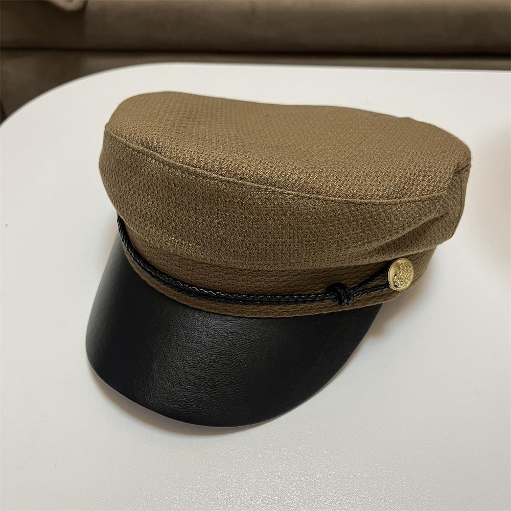 

Новый берет Детская винтажная кепка газетчика Покажите свое лицо Маленькая шляпа художника Универсальная кепка с кожаным козырьком Восьмиугольная шляпа Adult (55-58cm) кофейный