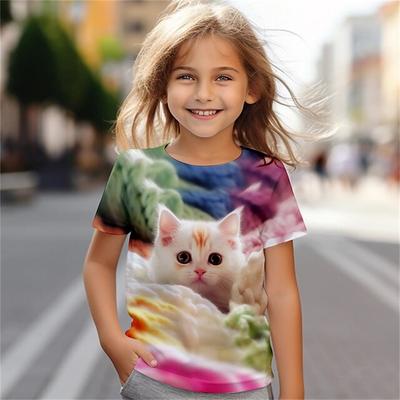 Gatto Manica Corta Cavallo Bambino Maglietta Estate Kawaii Kid T-Shirt Per Bambini Magliette E Camicette Moda Tee Ragazze Vestiti Da 8 A 14 Anni