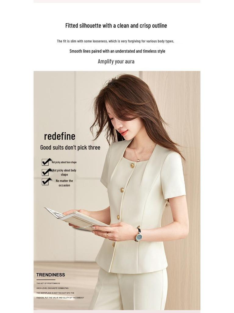 Elegant Women's Professional Summer Suit Set: Short-Sleeved Skirt Suit for Salon and Hotel Reception