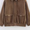 Women's Faux Suede Button Jacket Oversized Gathered Hem Short Length Coat Casual Vintage Outerwear With Pockets