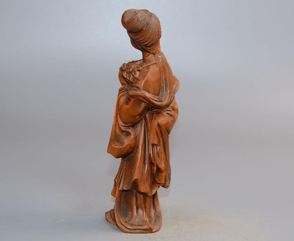 Chinese Antique Boxwood Carved Beautiful Woman Statue Sculpture Home Decor Art