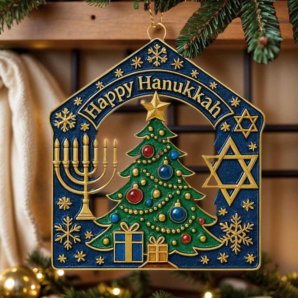 Christmas Tree Pendant Menorah Classic Flat 2D Acrylic Hanukkah Pendant for Christmas Tree for Windowsill Door Wall Living Room