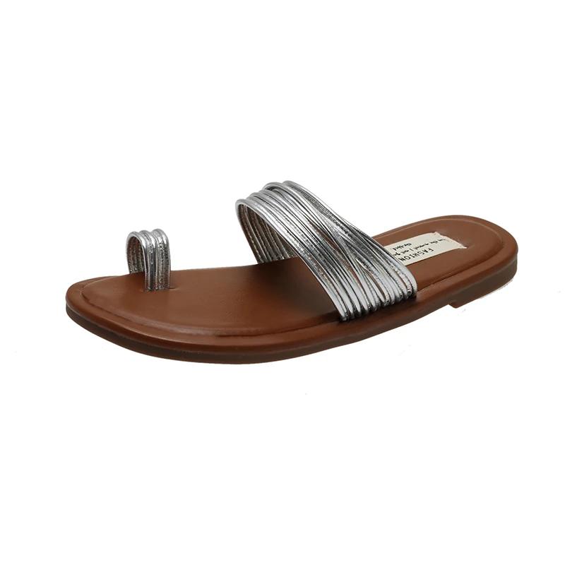 Nouvelles Pantoufles Plates Femme 2024 Tissées avec Tongs Confortables Chaussures Femme Pantoufles à Semelle Décontractée Chaussures Femme Été