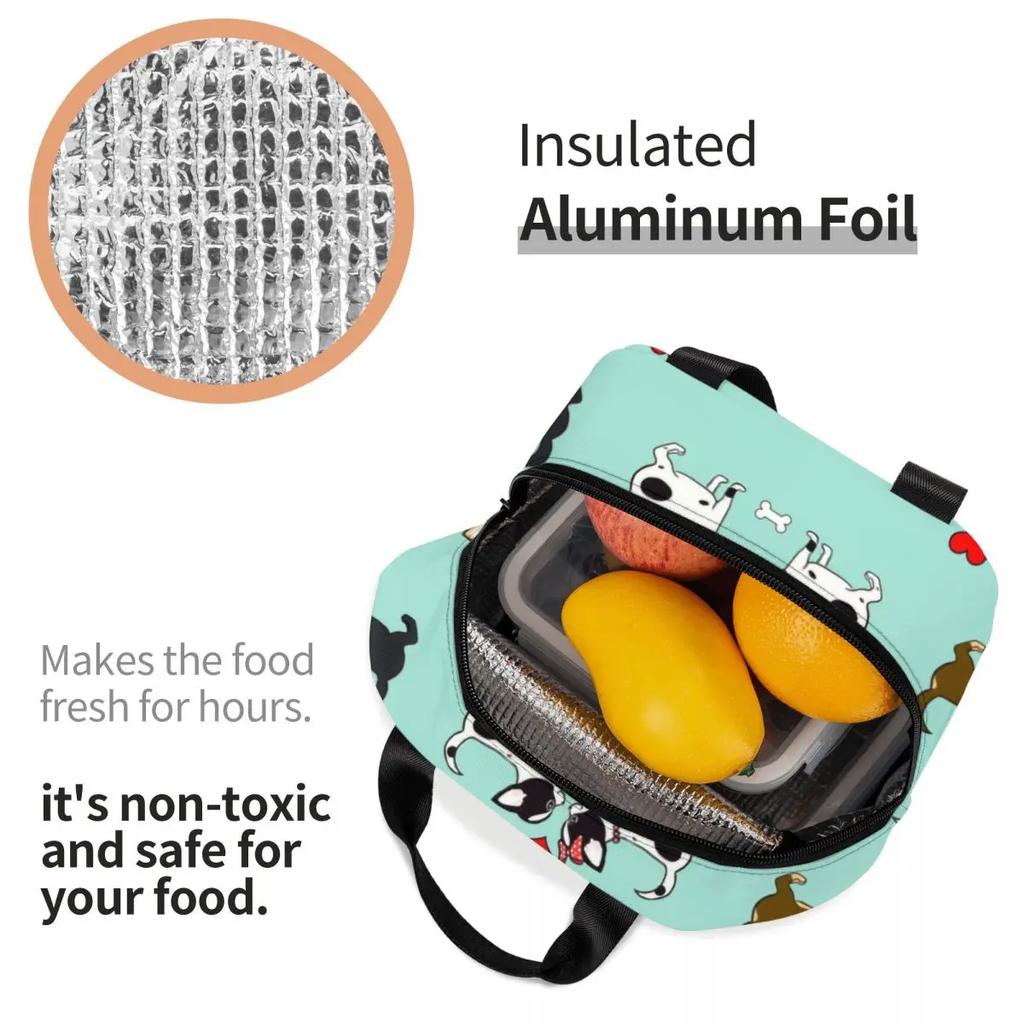 Chihuahuas Valentines Thermal Insulated Lunch Bags Women Cute Dog Puppy Portable Lunch Tote for Work School Travel Food Box