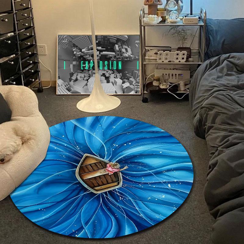 Artistic Round Moon Multicolor Area Rug, Non-Slip Floor Mat for Kitchen