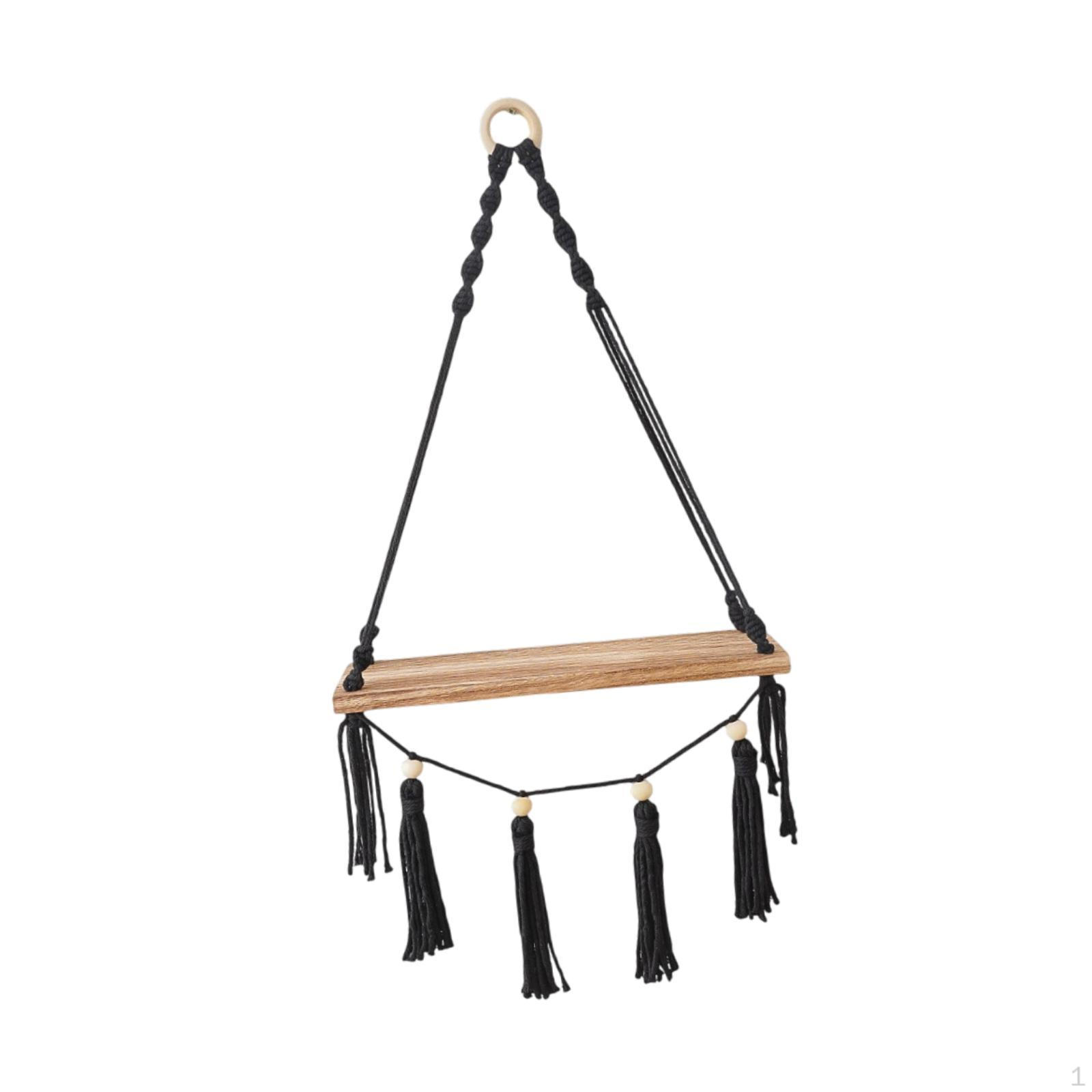 

Макраме Настінна полиця Плаваюча рослина Квіткова вішалка Прикраса для гуртожитку чорний