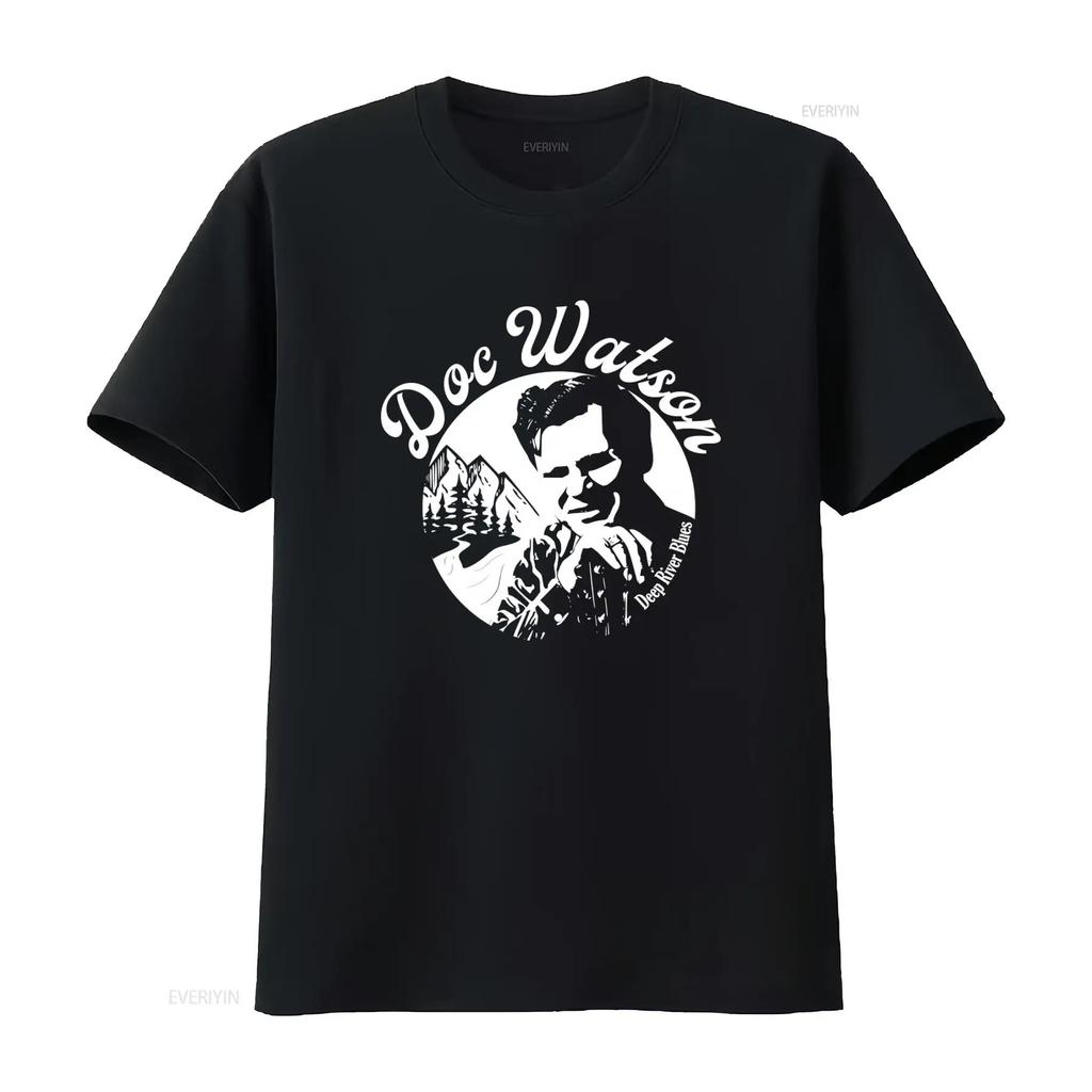 Doc Watson Deep River Blues T Shirt Vintage Style Mountain Landscape Music Tribute vintage Washed Slightly fashion homme