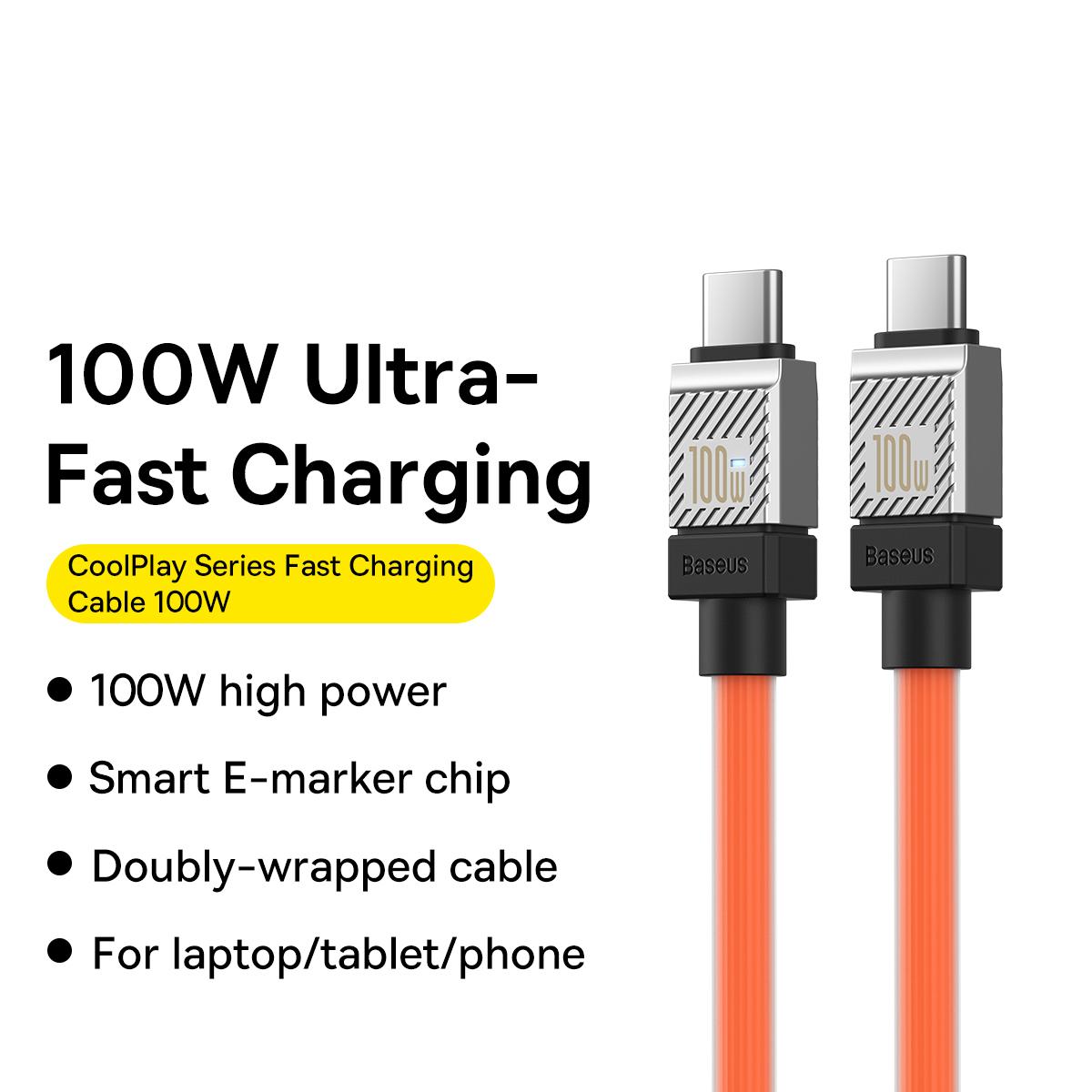 

BASEUS CoolPlay Series for iPhone 15 Series CB000047 2m 100W Type-C to Type-C Fast Charging Cable 480Mbps TPE Data Sync Cord Orange