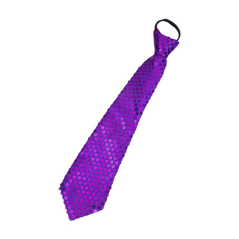 Men Women Shining Sequins Tie Stage Glitter Adjustable Zipper Closure Necktie Fashion Party Pre-Tied Neck Wear
