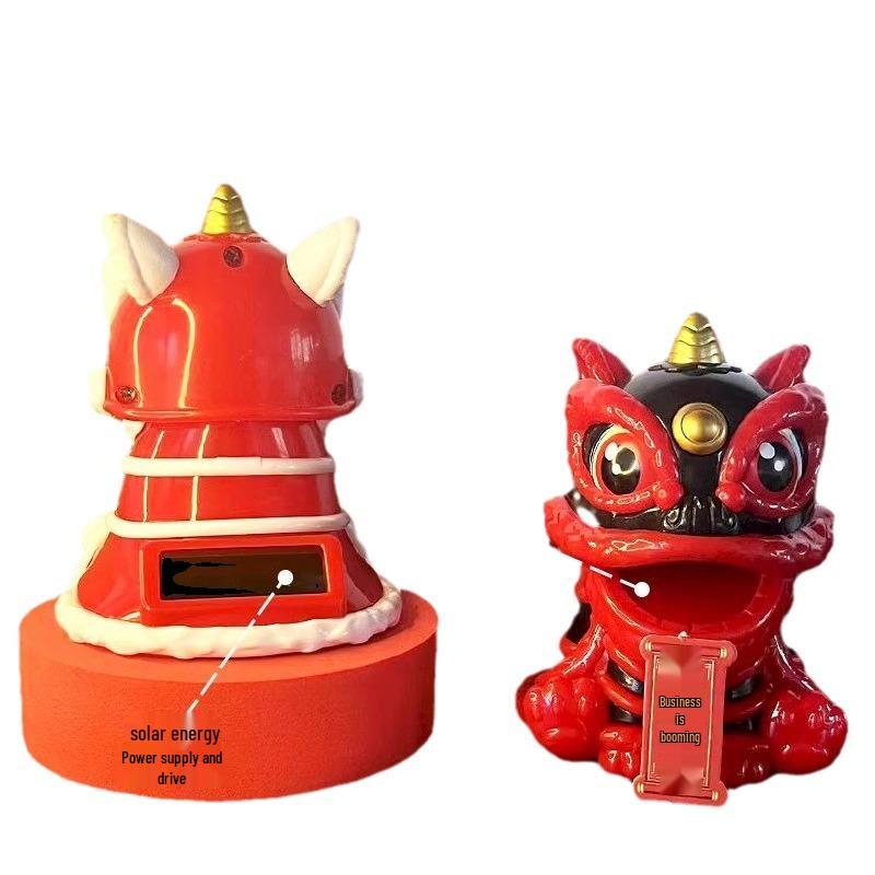 Solar-Powered Sun Wukong Lion Dance Car Ornament - Chinese Style Center Console Decoration
