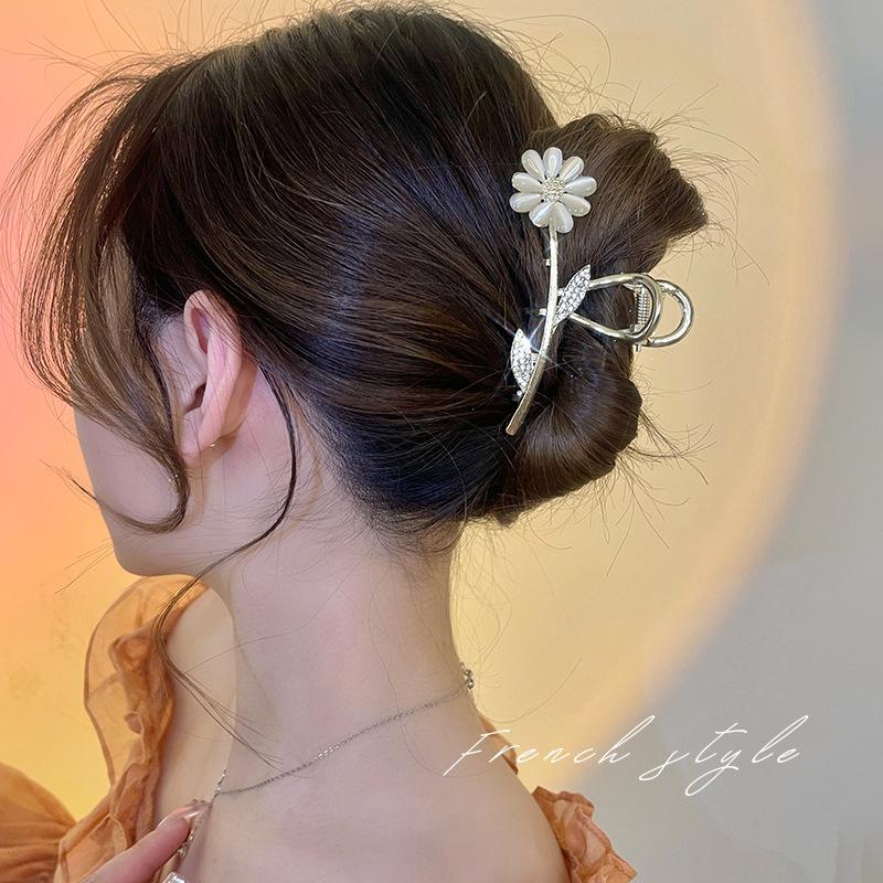 High Quality Women Hair Accessories Elegant Alloy Headdress Large Opal Butterfly Shark Clip Cross Flower Rhinestone Claw Clips