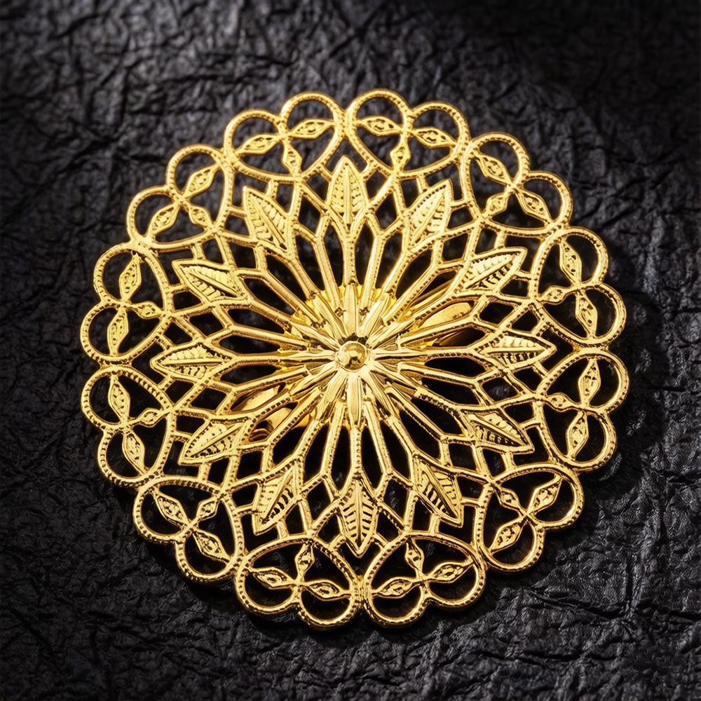 5pcs Round Flowers Brooch Base Pad Setting Base with Pin 38mm Copper Brass Filigree Wraps Connectors Jewelry Making Accessories