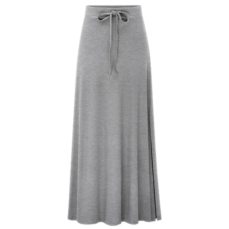 Knitted Skirt Ladies Fashion Elegant High Waist Slit A-Line Stretch Oversized Skirts
