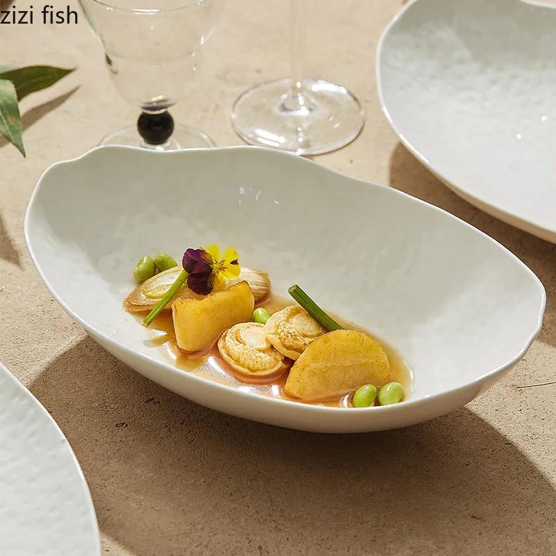 Elliptical Fish Plate Ceramic Dining Plates Sushi Plate Dessert Bowl Dim Sum Dish Western Style Steak Plates Fruit Bowl Tray
