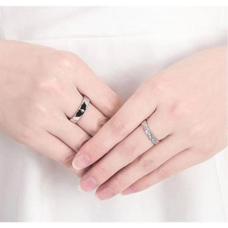 Minimalist Luxury Couple Ring Set Adjustable Open Design Geometric Shape Plated Unisex Romantic Gift