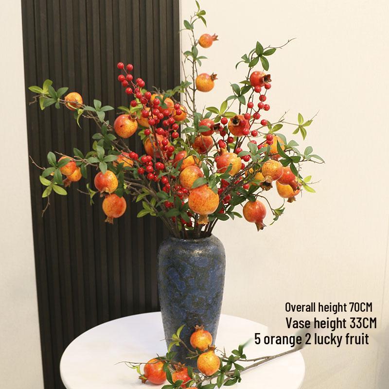 Pomegranate and Persimmon Artificial Flower Branch for Living Room or Dining Table Decoration