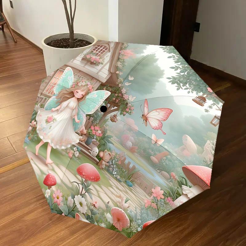 1 Stück Fee Garten Regenschirm-8-Speichen Verstärkt, Automatisches Öffnen, Leicht & Langlebig, Niedliches Modeaccessoire für Draußen-F2646