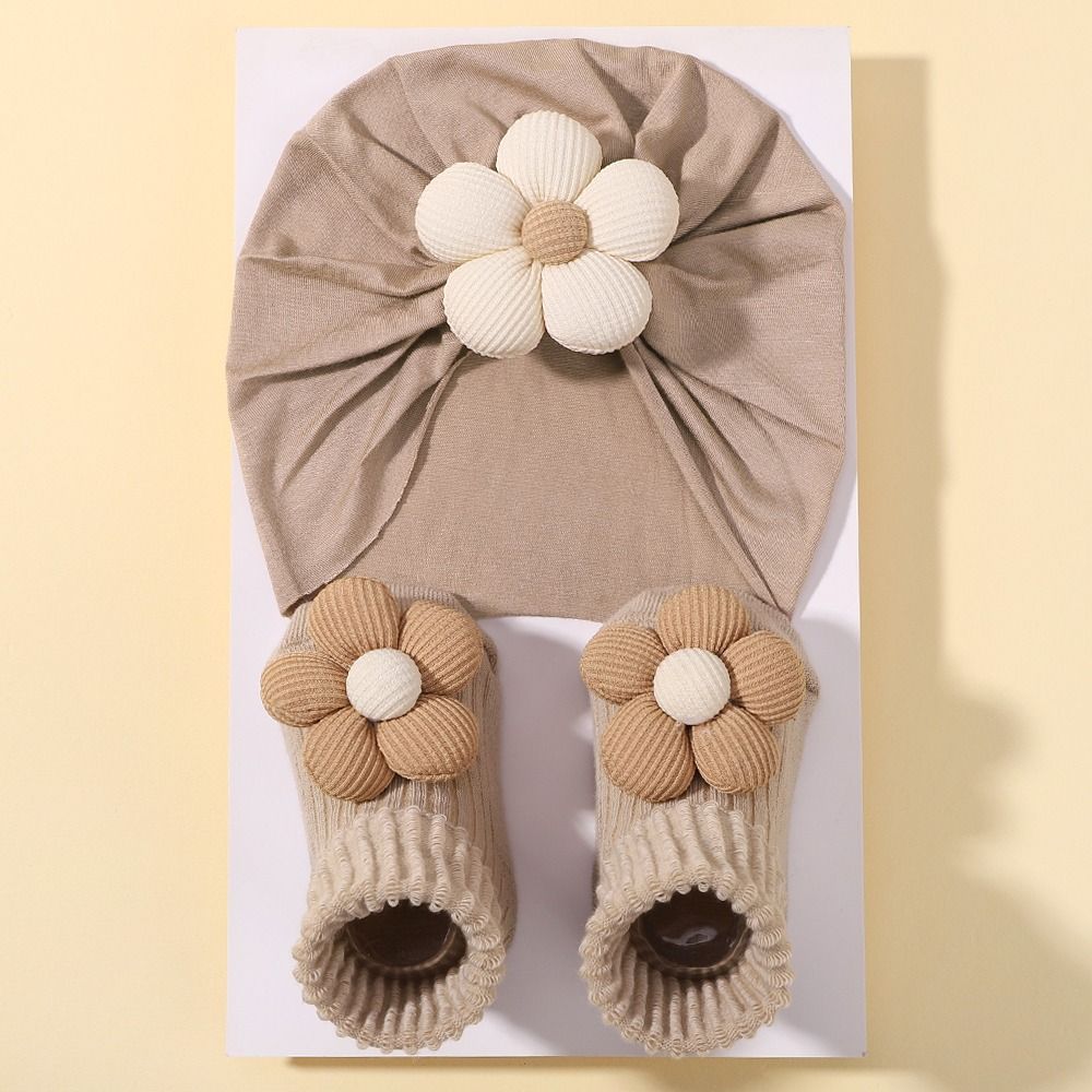 Comfortable Newborn Hat with Socks Sweet Big Flower Toddler Kids Turban  Photo Props