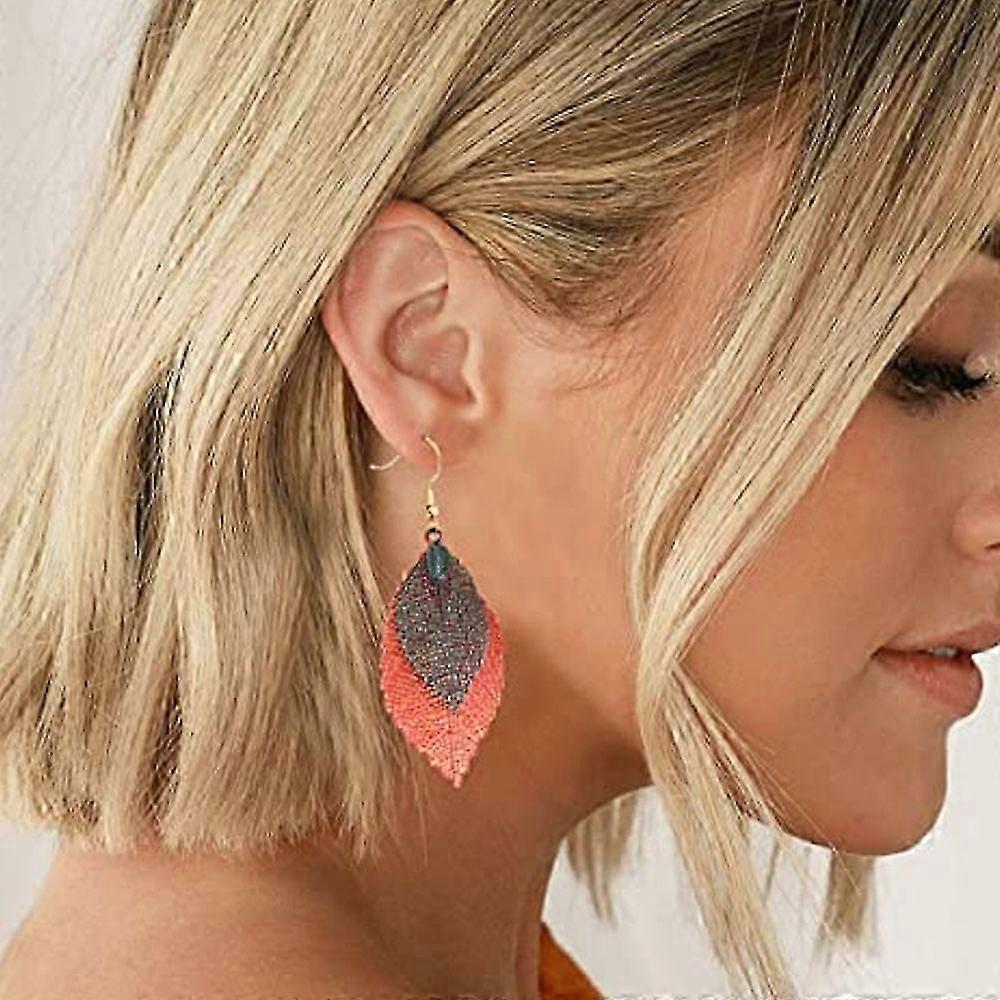6 Pairs Metal Leaf Dangle Earrings Colorful Pendant Drop Hook Statement Earrings Set for Women Teen Girls 25-26s