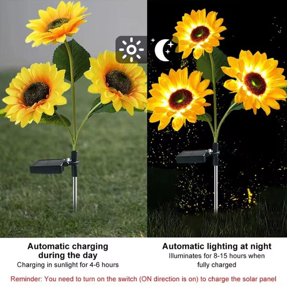 3 Heads Solar Sunflower LED Light Waterproof Creative Landscape Lawn Lamp Ground Mounted Cordless Solar Stake Light